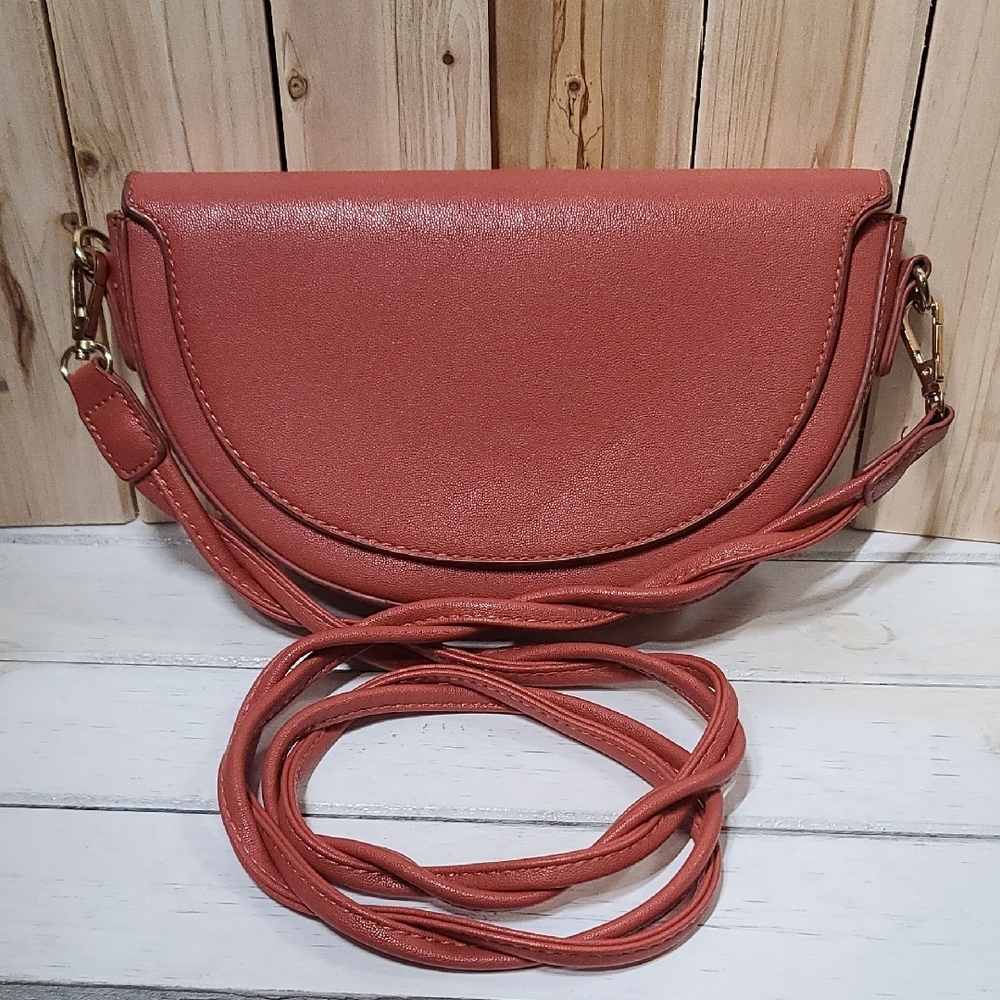 Half Moon Shape Madison West Unusual Crossbody Bag - Dark Coral EUC